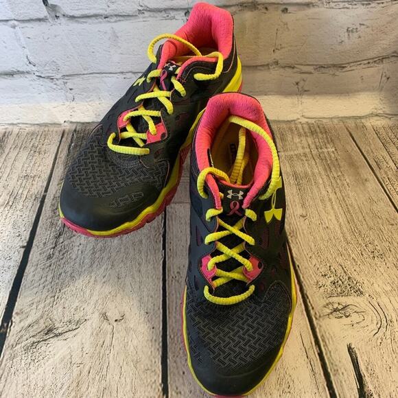 UNDER ARMOUR Women’s MicroG Monza Running Shoe - Pink/Black/Yellow / Size: 6.5 - Picture 2 of 9